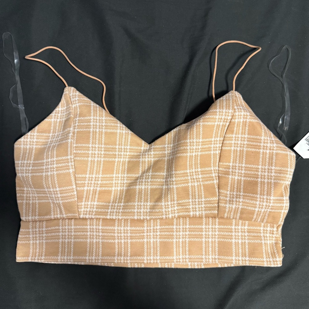 Tan Plaid Crop Top